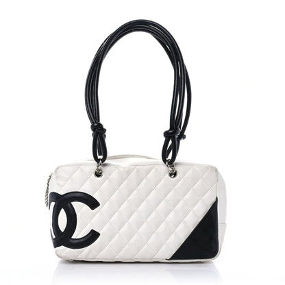Chanel Calfskin Quilted Large Cambon Bowler White Black 1 of 24