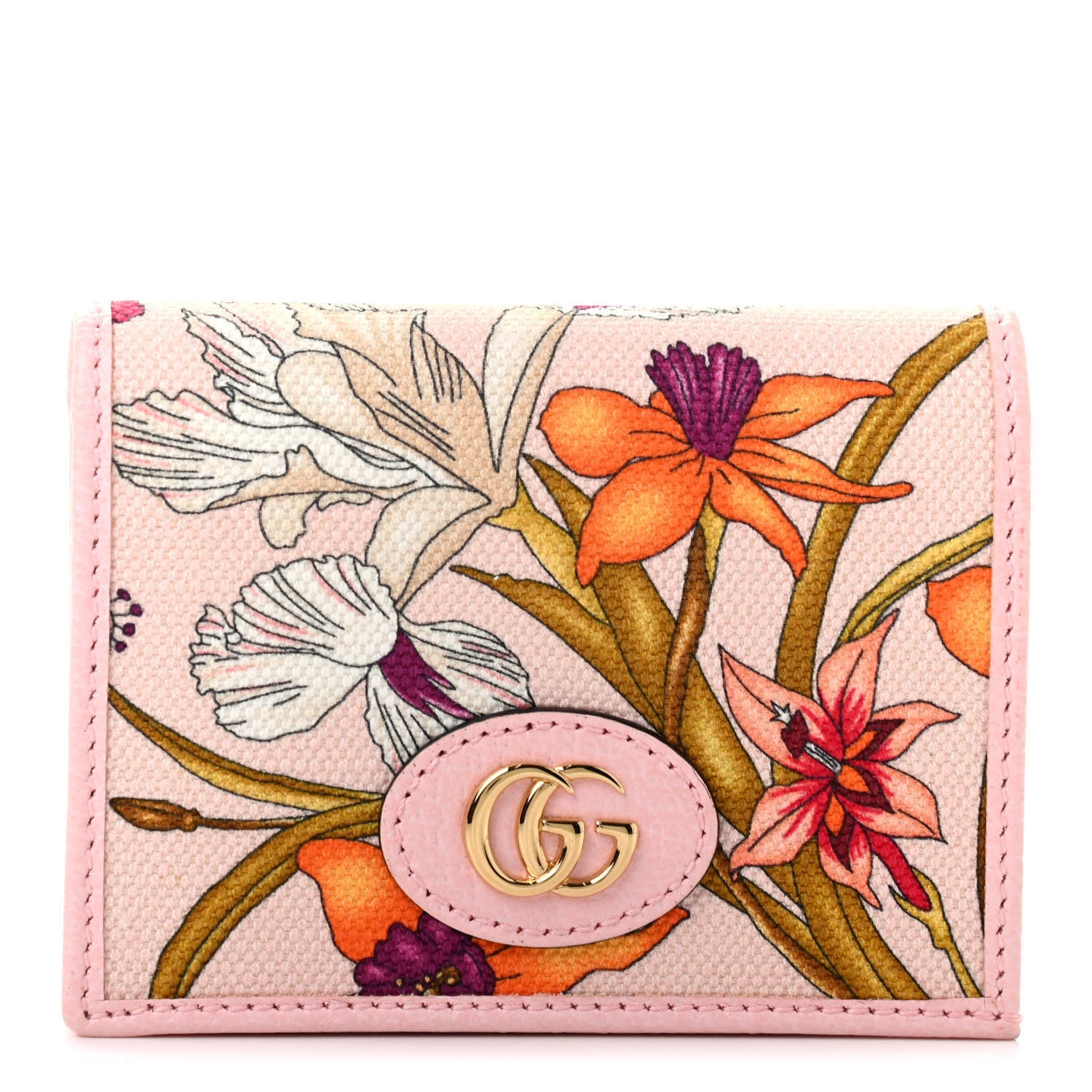 Gucci Canvas Flora Card Case Wallet Pink 1 of 7