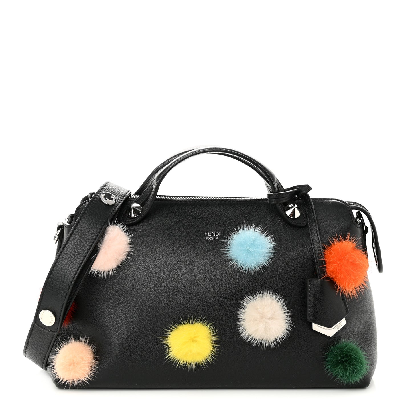 Vitello Dolce Mink Fur Pom Pom Medium By The Way Boston Bag Black Multicolor