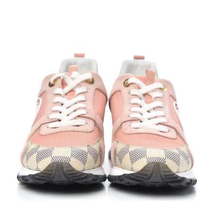Louis Vuitton Suede Damier Azur Run Away Sneakers 37.5 Pink 2 of 8
