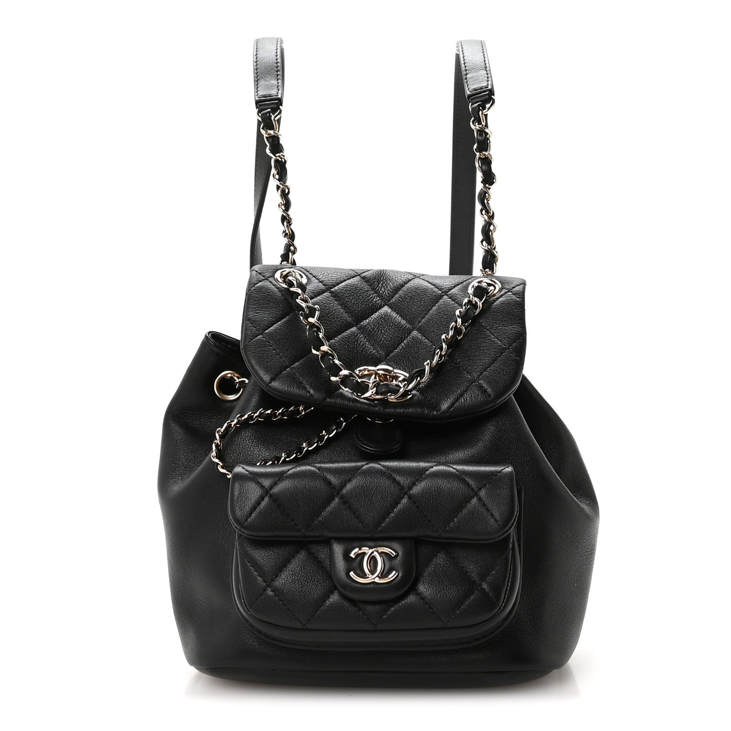 Glazed Aged Calfskin Quilted Small Duma Drawstring Backpack Black
