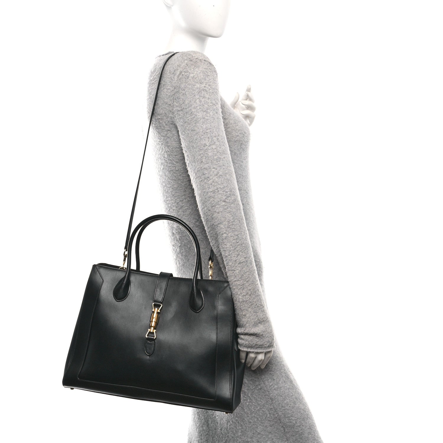 Gucci Boarded Plutone Calfskin Large Jackie 1961 Tote Black 2 of 13