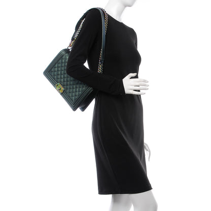 Chanel Iridescent Goatskin Quilted New Medium Boy Flap Green 3 of 9