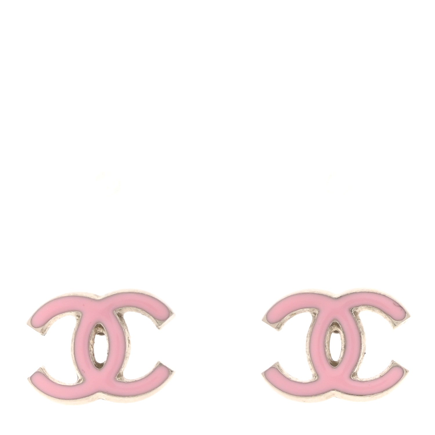 Chanel Enamel CC Earrings Pink Silver 1 of 6