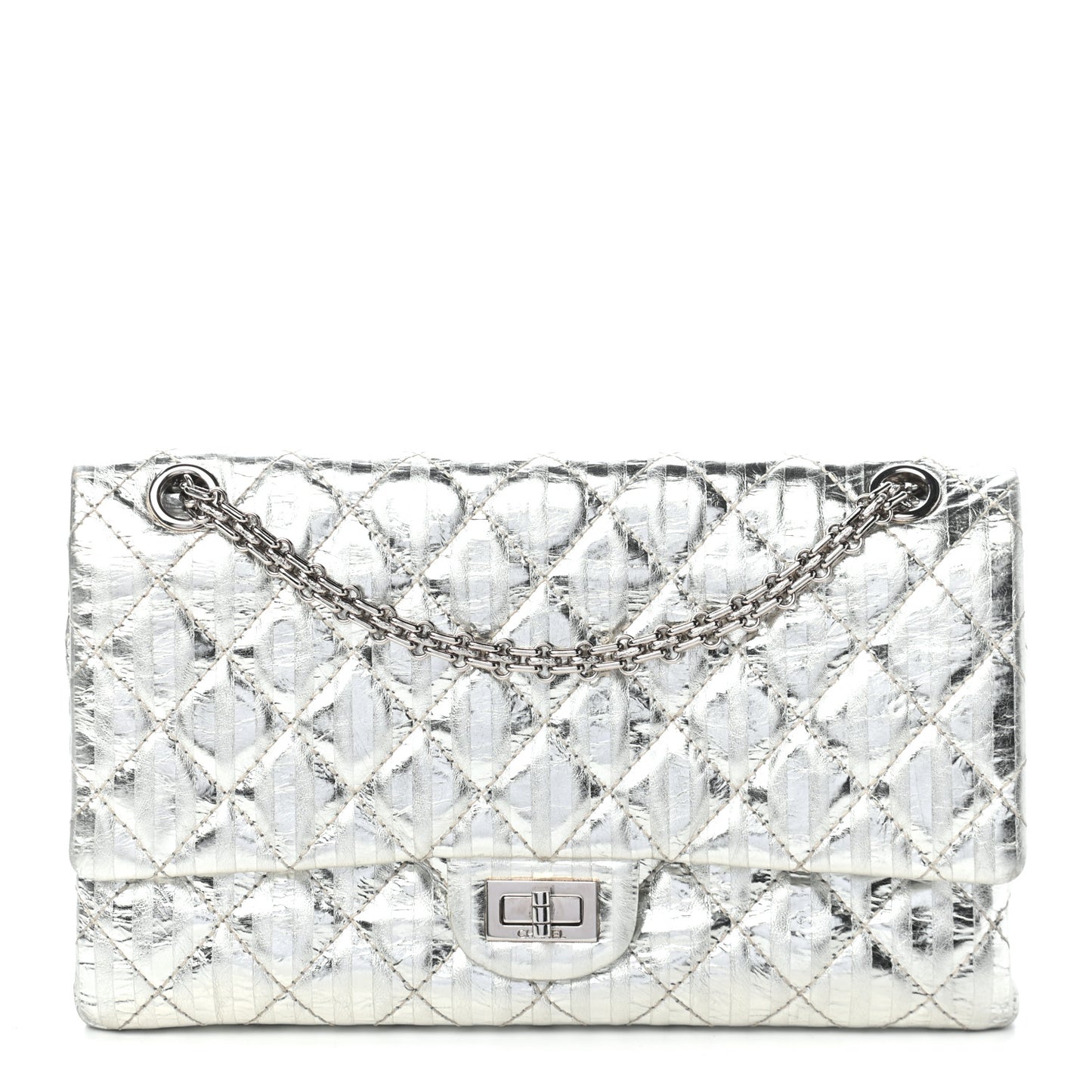 Metallic Calfskin Striped 2.55 Reissue Flap Silver
