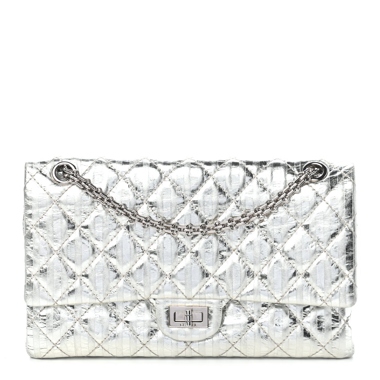 Chanel Metallic Calfskin Striped 2.55 Reissue Flap Silver 1 of 9