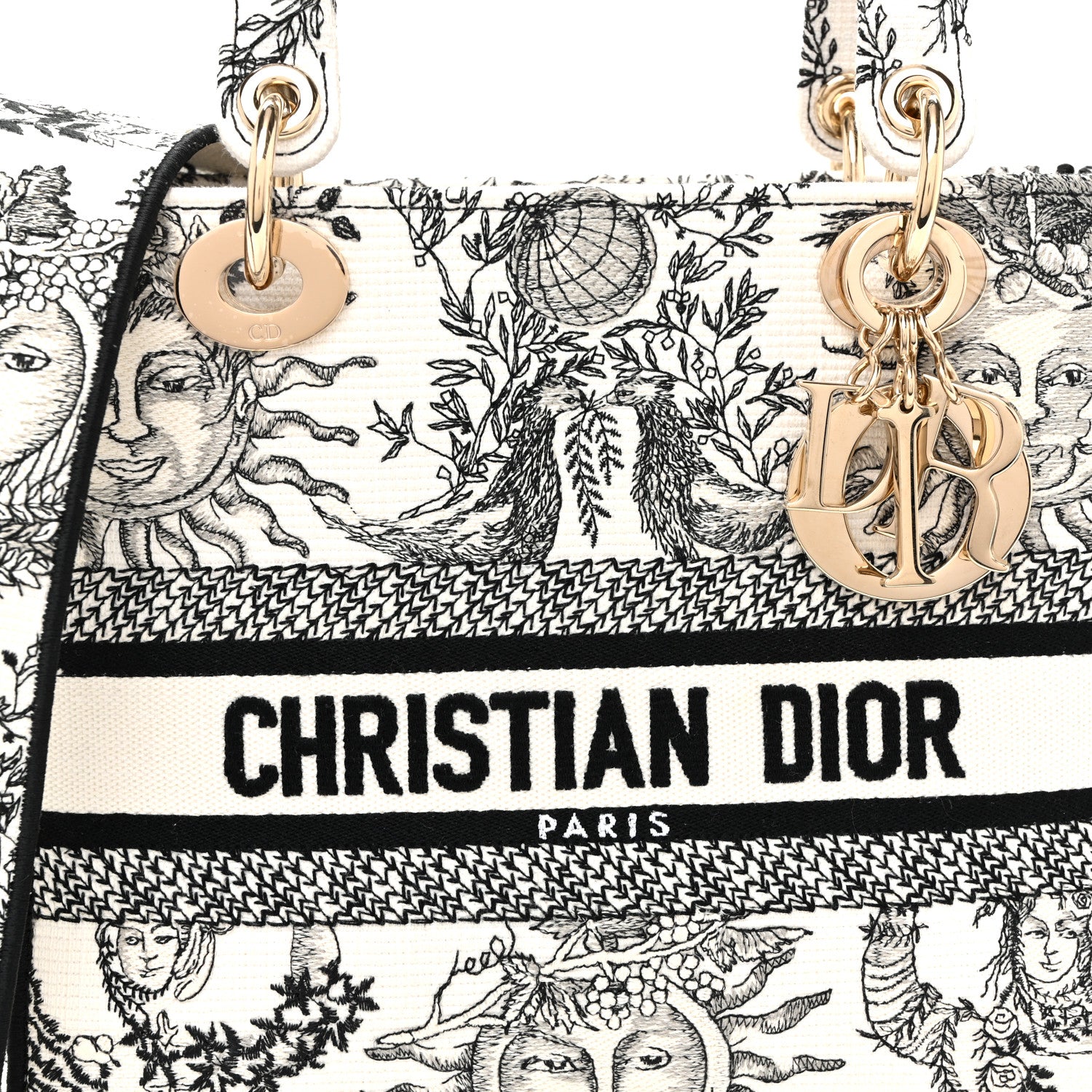 Christian Dior Canvas Embroidered Toile De Jouy Soleil Medium Lady D-Lite Latte 8 of 10