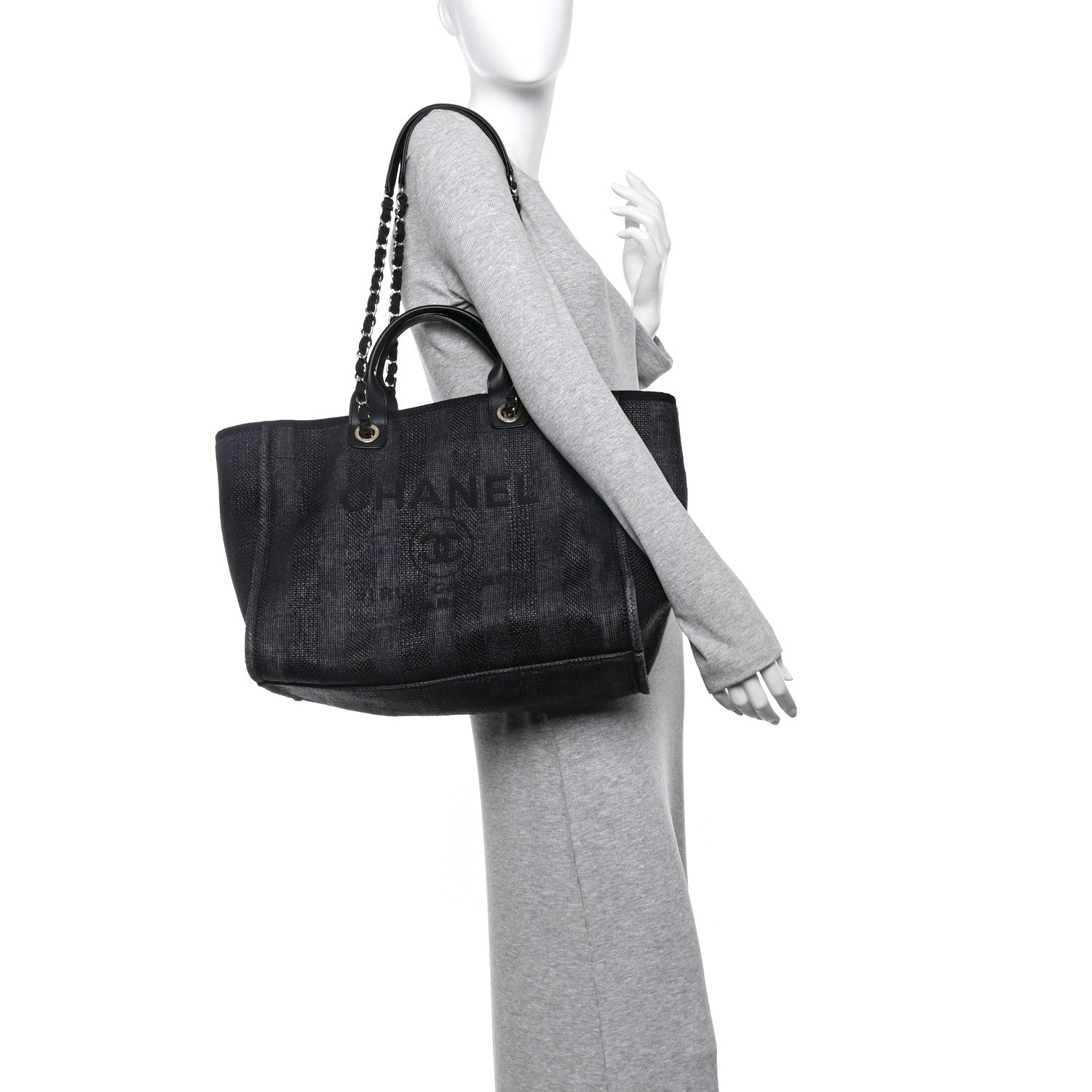 Chanel Mixed Fibers Calfskin Striped Medium Deauville Tote Black 2 of 10