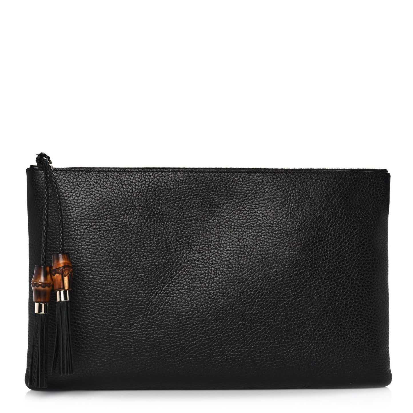 Pebbled Calfskin Large Bamboo Clutch Black