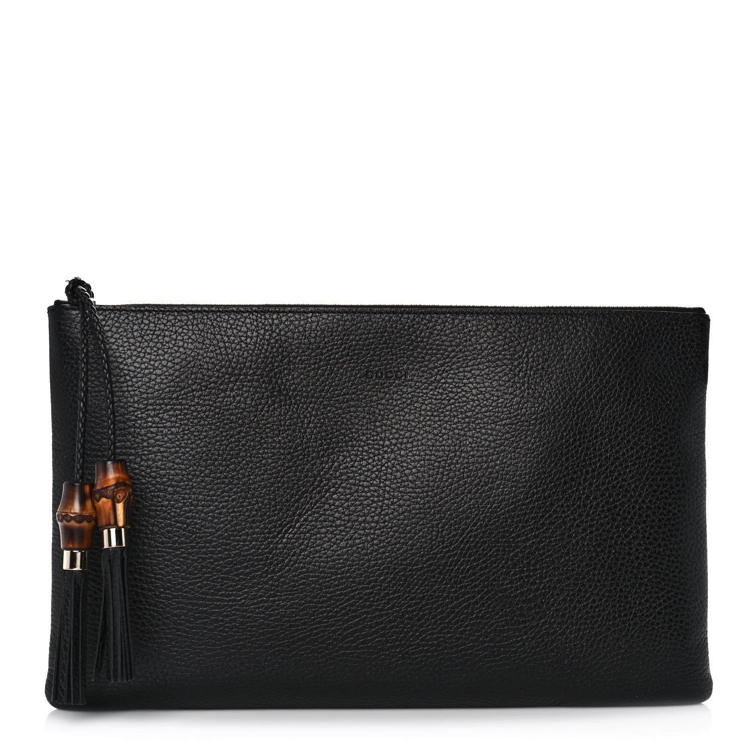 Gucci Pebbled Calfskin Large Bamboo Clutch Black 1 of 10
