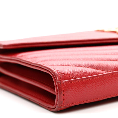 Saint Laurent Grain De Poudre Matelasse Chevron Monogram Chain Wallet New Red 8 of 12