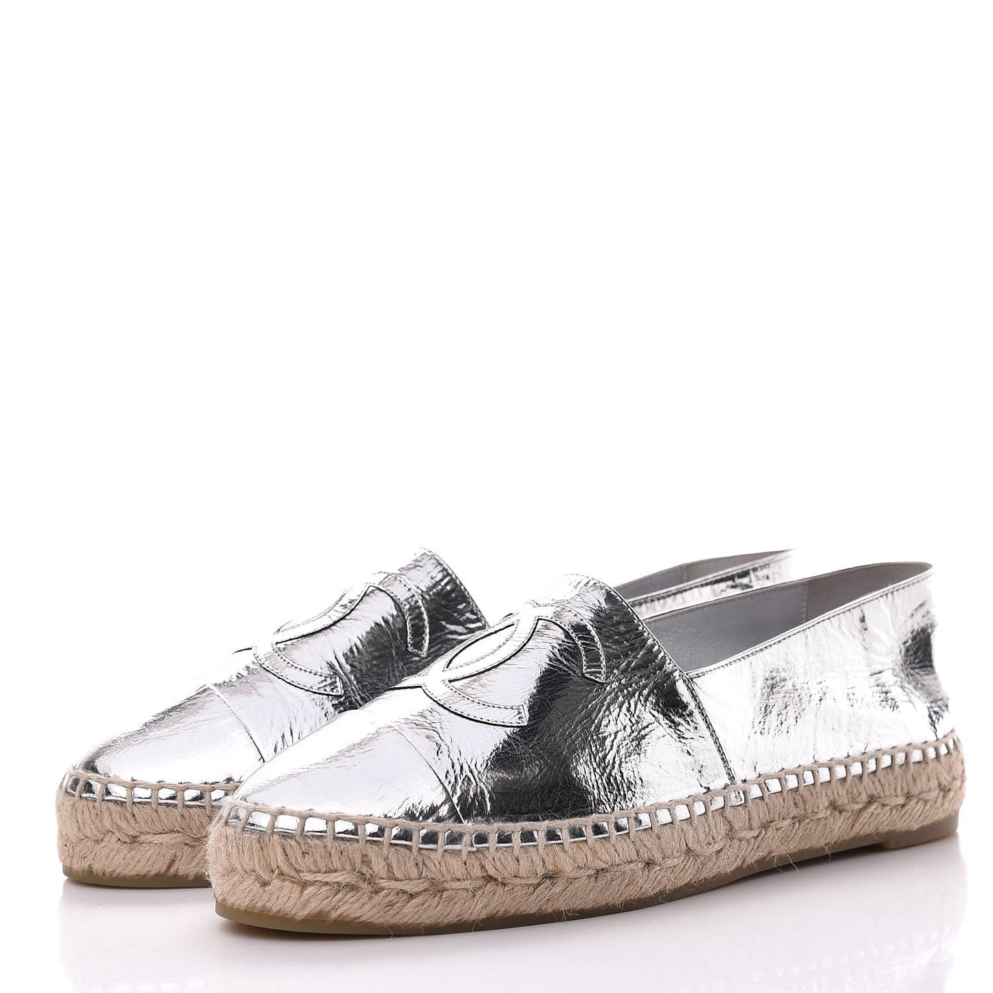 Laminated Goatskin CC Espadrilles 38 Silver