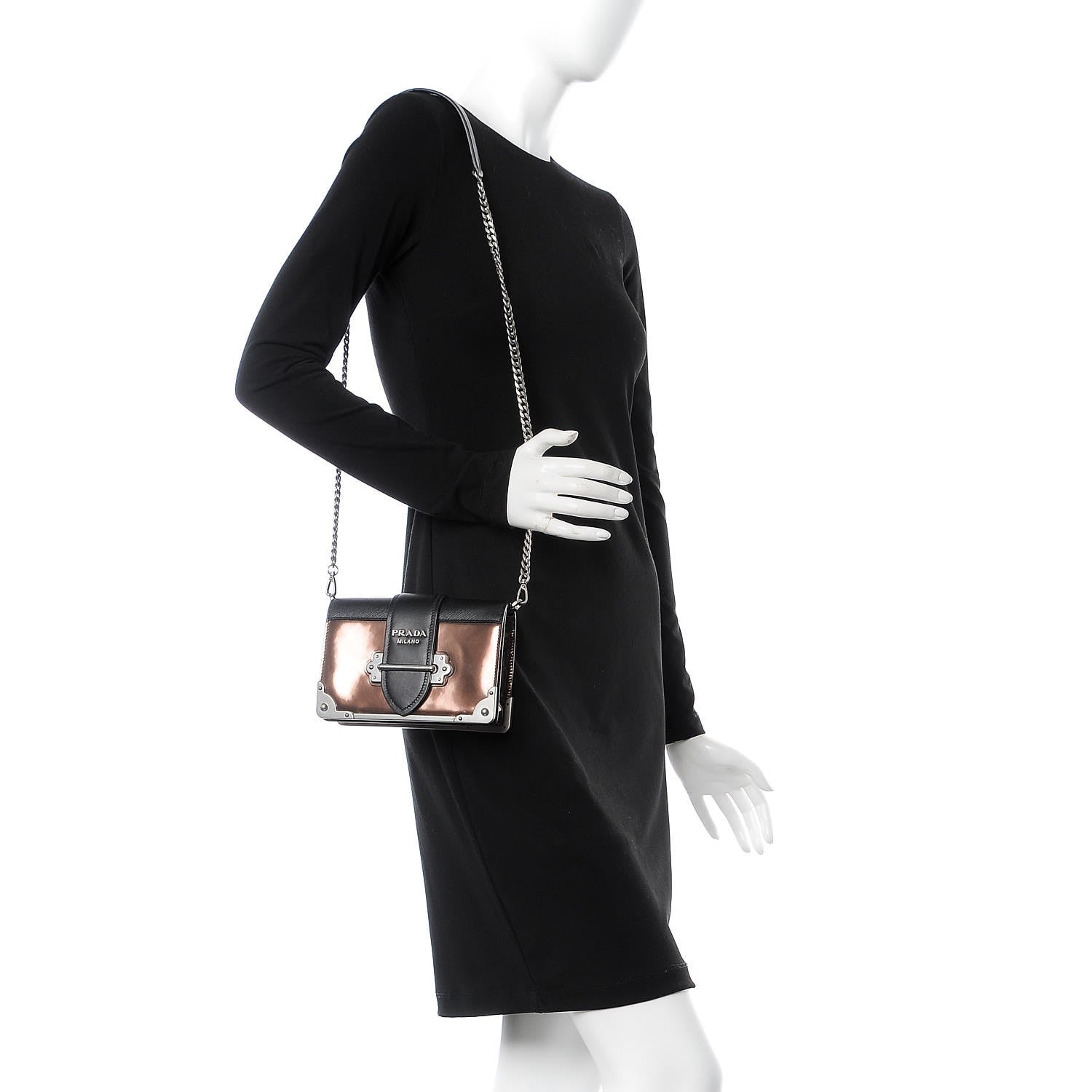 Prada Metallic Vitello Saffiano Cahier Bag Cammeo Black 2 of 6