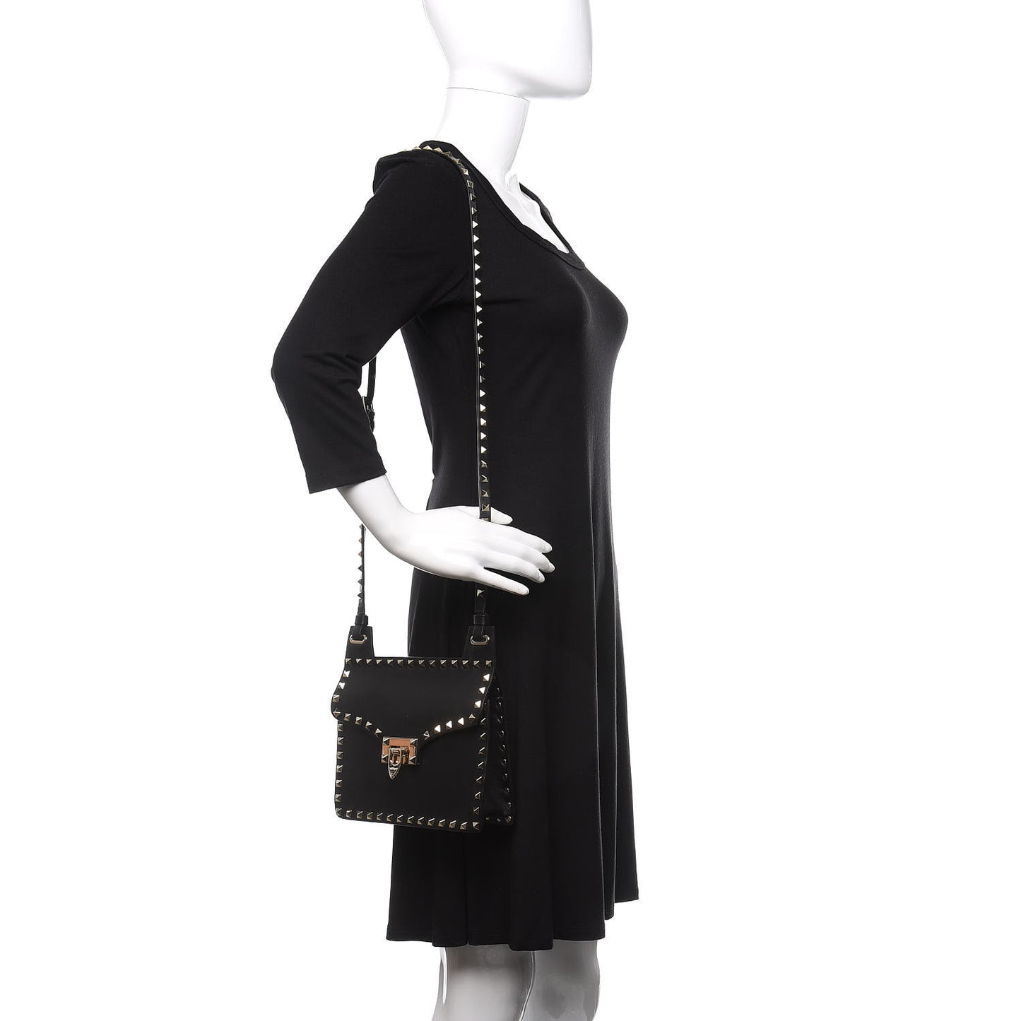 Calfskin Rockstud Crossbody Messenger Bag Black