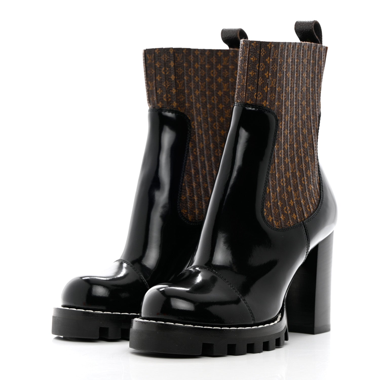 Louis Vuitton Patent Nano Monogram Ankle Star Trail Boots 36 Black 3 of 16