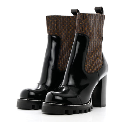 Louis Vuitton Patent Nano Monogram Ankle Star Trail Boots 36 Black 3 of 16