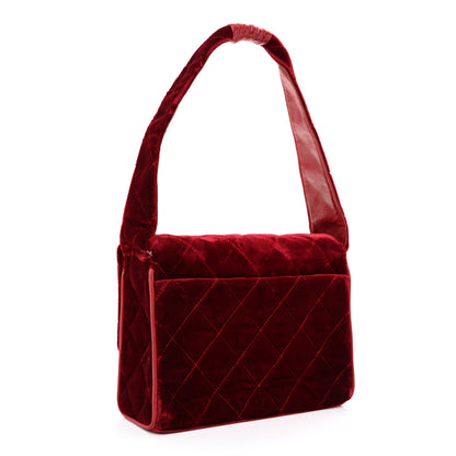 Chanel Velvet Quilted Square Shoulder Bag Burgundy 3 of 10