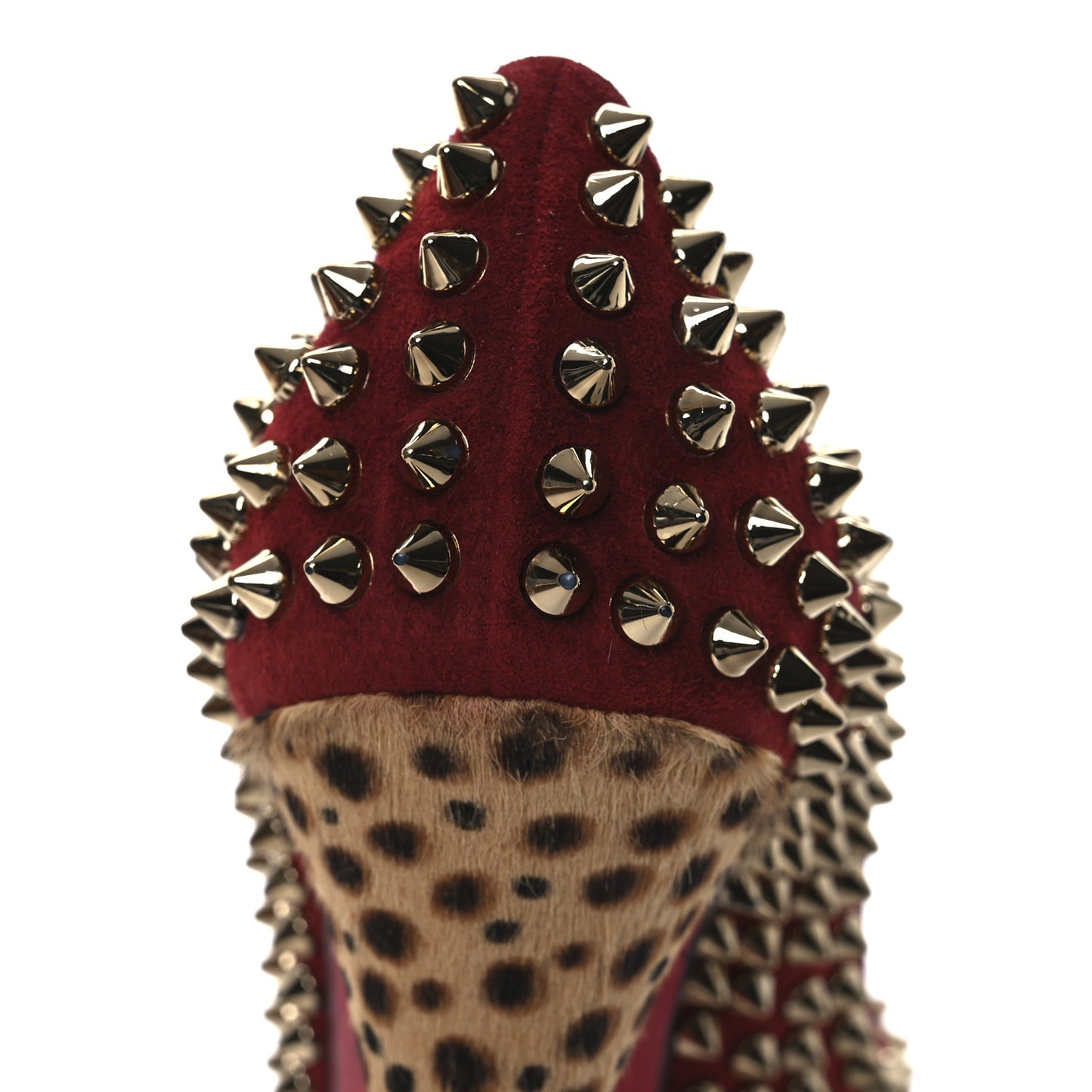 Veau Velours Calf Hair Leopard Lady Peep Spikes 150 Pumps 38 Red
