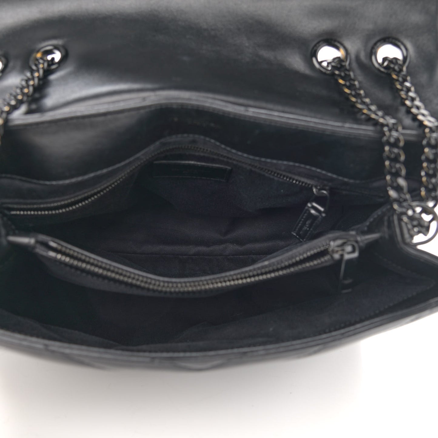 Calfskin Y Quilted Monogram Medium Loulou Chain Satchel Black