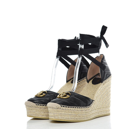 Gucci Nappa Matelasse GG Marmont Ankle Wrap Platform 35/120mm Espadrille Wedges 39.5 Black 3 of 8