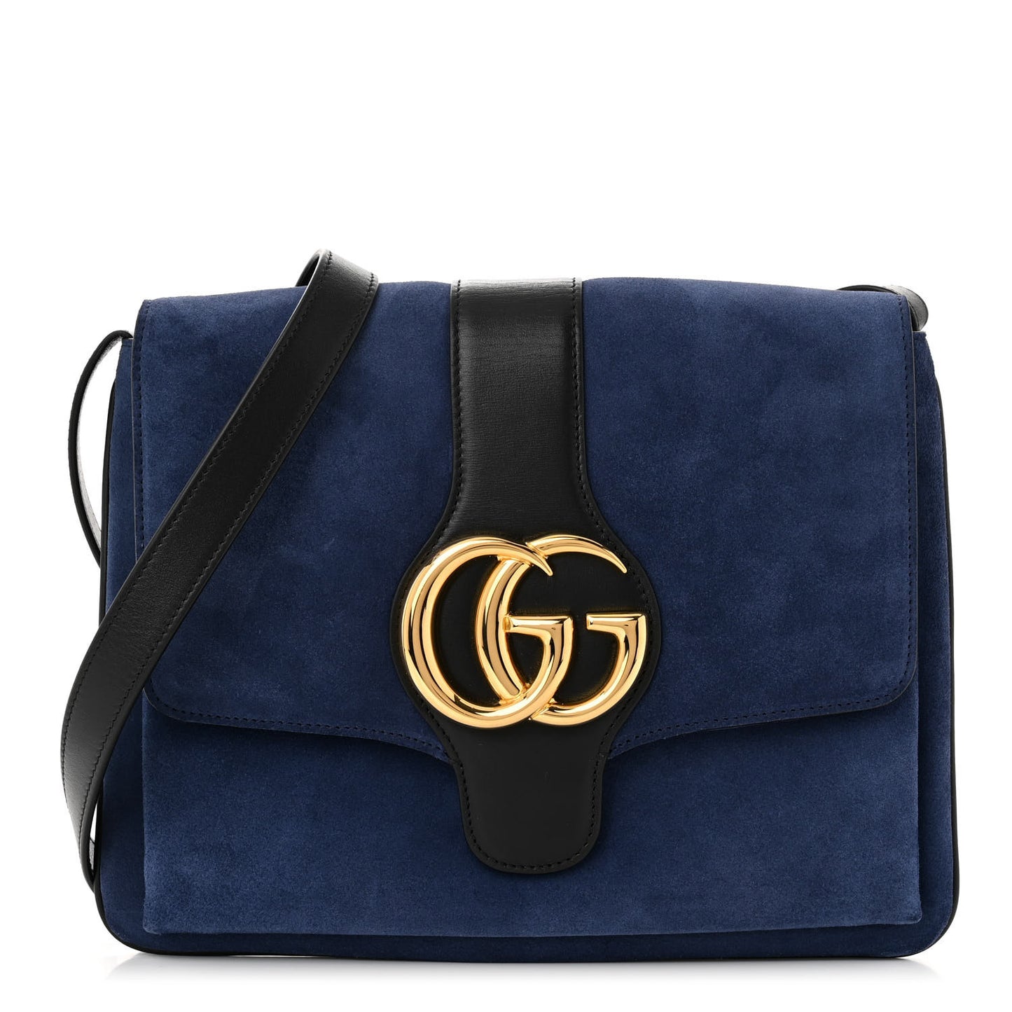 Suede Medium Arli Flap Shoulder Bag Blue Ink Black