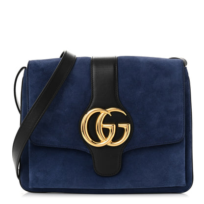 Gucci Suede Medium Arli Flap Shoulder Bag Blue Ink Black 1 of 11