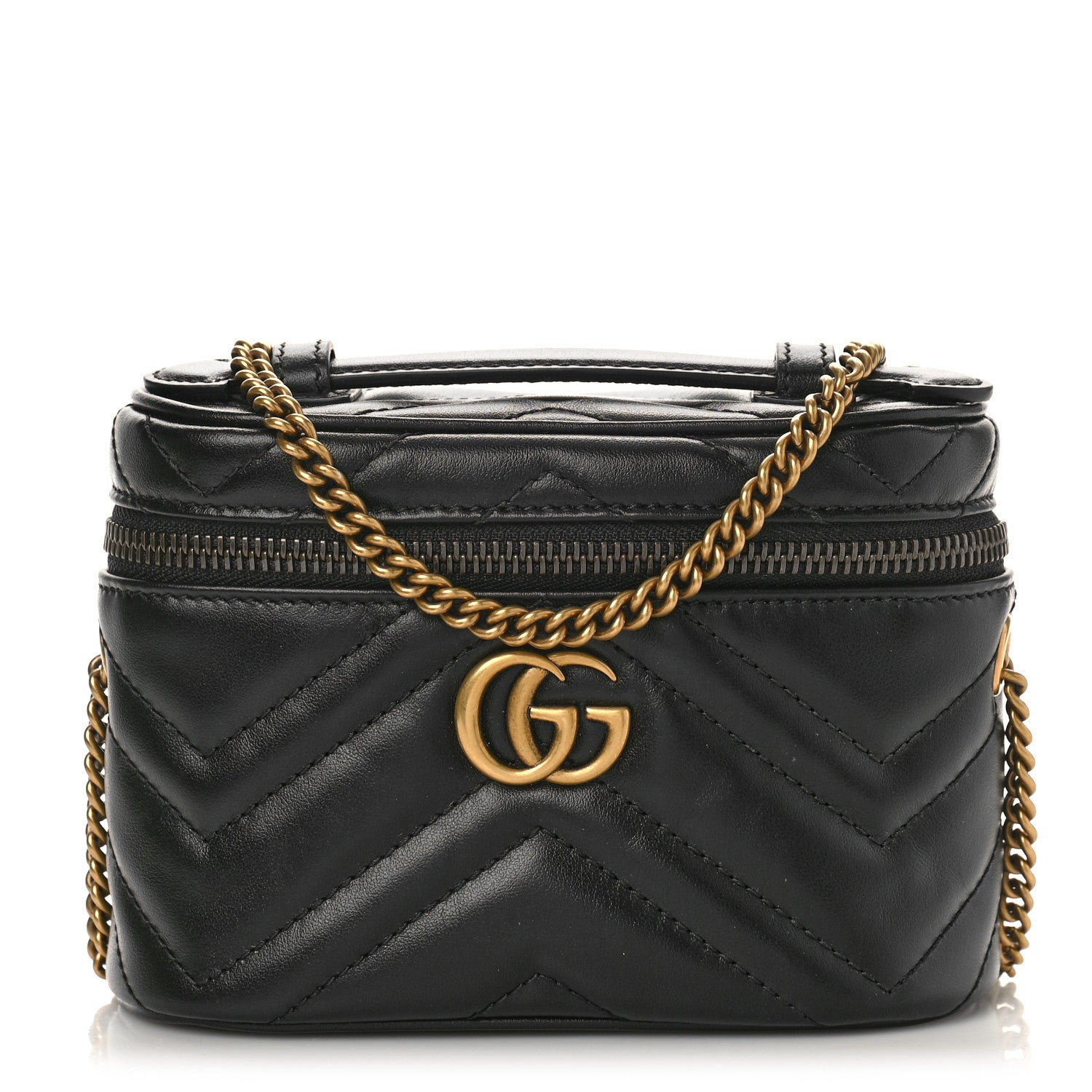 Gucci Calfskin Matelasse Chevron Mini GG Marmont Top Handle Bag Black 1 of 11