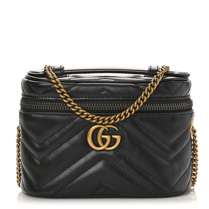 Gucci Calfskin Matelasse Chevron Mini GG Marmont Top Handle Bag Black 1 of 11
