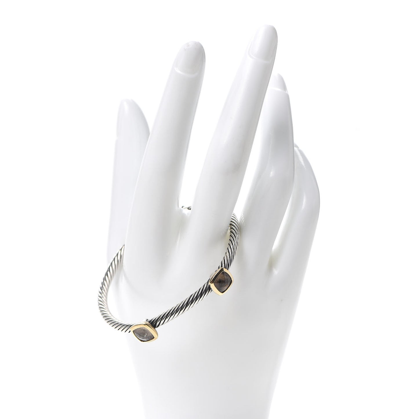 Sterling Silver 18K Yellow Gold Smoky Quartz 4mm Noblesse Double Station Cable Bracelet