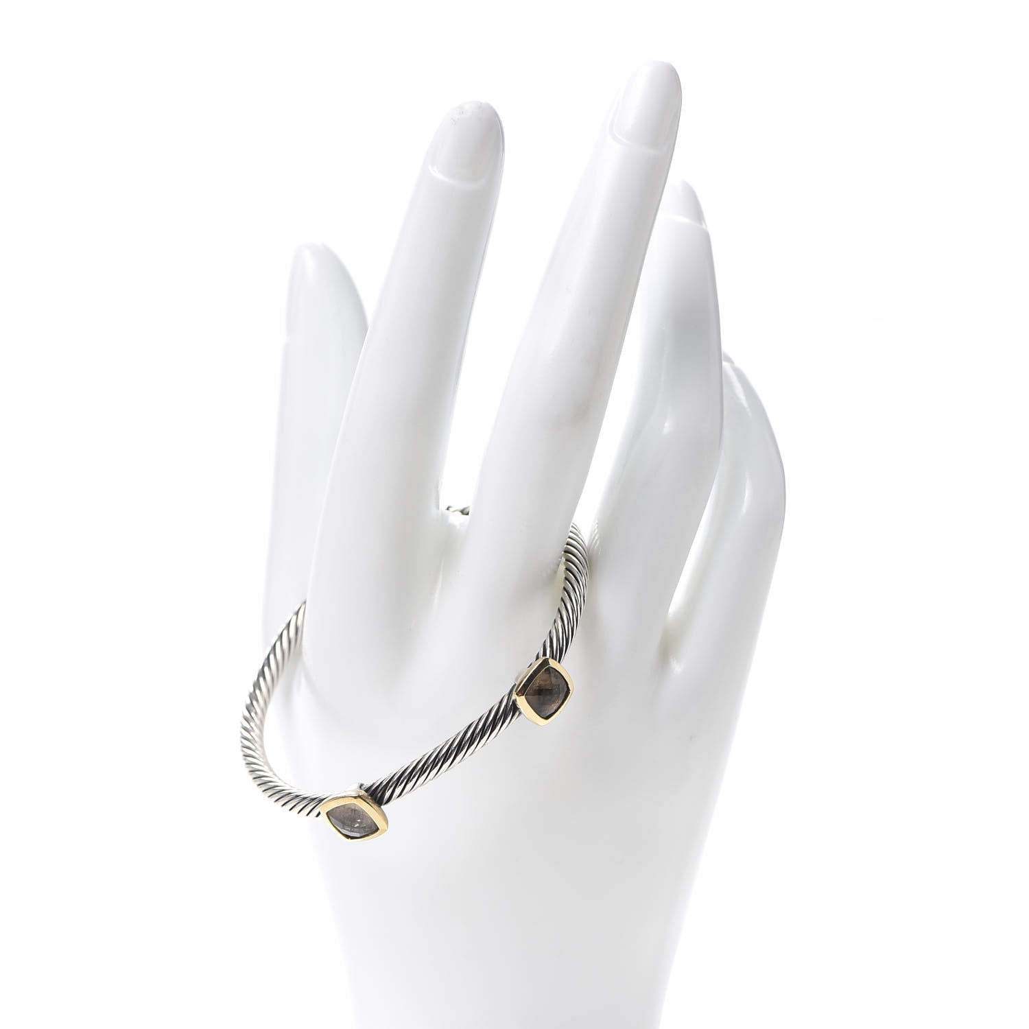 David Yurman Sterling Silver 18K Yellow Gold Smoky Quartz 4mm Noblesse Double Station Cable Bracelet 2 of 5