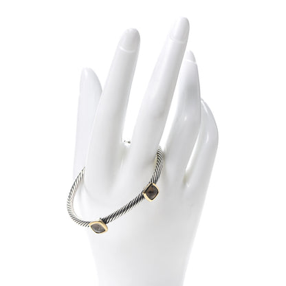 David Yurman Sterling Silver 18K Yellow Gold Smoky Quartz 4mm Noblesse Double Station Cable Bracelet 2 of 5