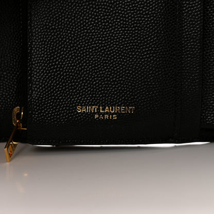 Saint Laurent Grain De Poudre Matelasse Chevron Monogram Compact Tri Fold Wallet Black 5 of 11
