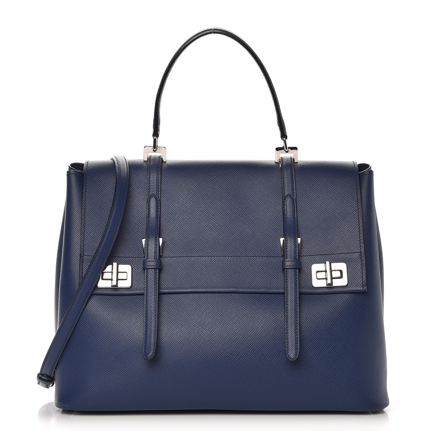 Prada Saffiano Cuir Convertible Top Handle Tote Bleuette 1 of 13
