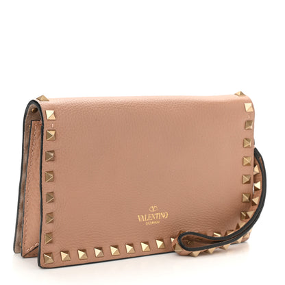 Valentino Garavani Pebbled Calfskin Beaded Rockstud Wristlet Clutch Soft Noisette 3 of 7