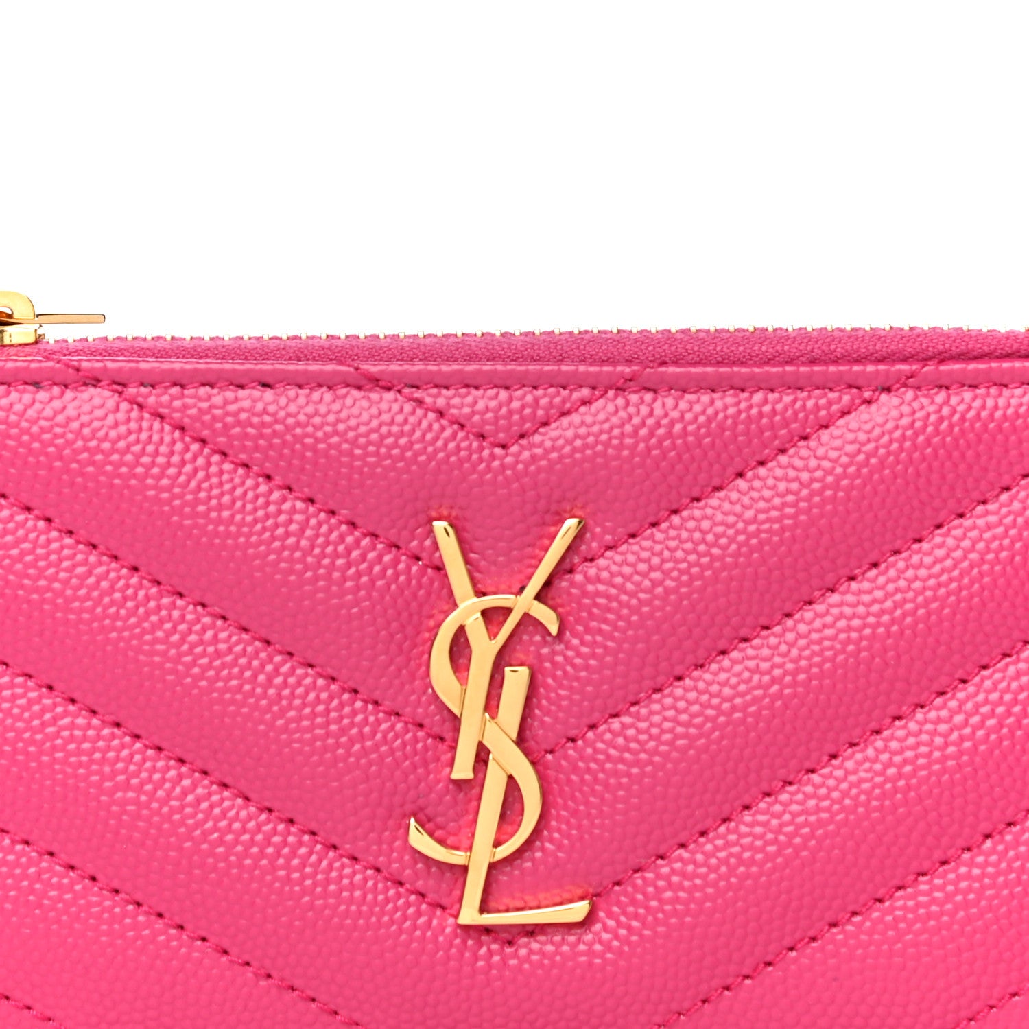 Saint Laurent Grain De Poudre Matelasse Chevron Monogram Fragments Zippered Card Case Fresh Fuxia 8 of 10