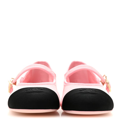 Chanel Fabric Grosgrain Mary Jane Flats 40 Light Pink Black 3 of 10