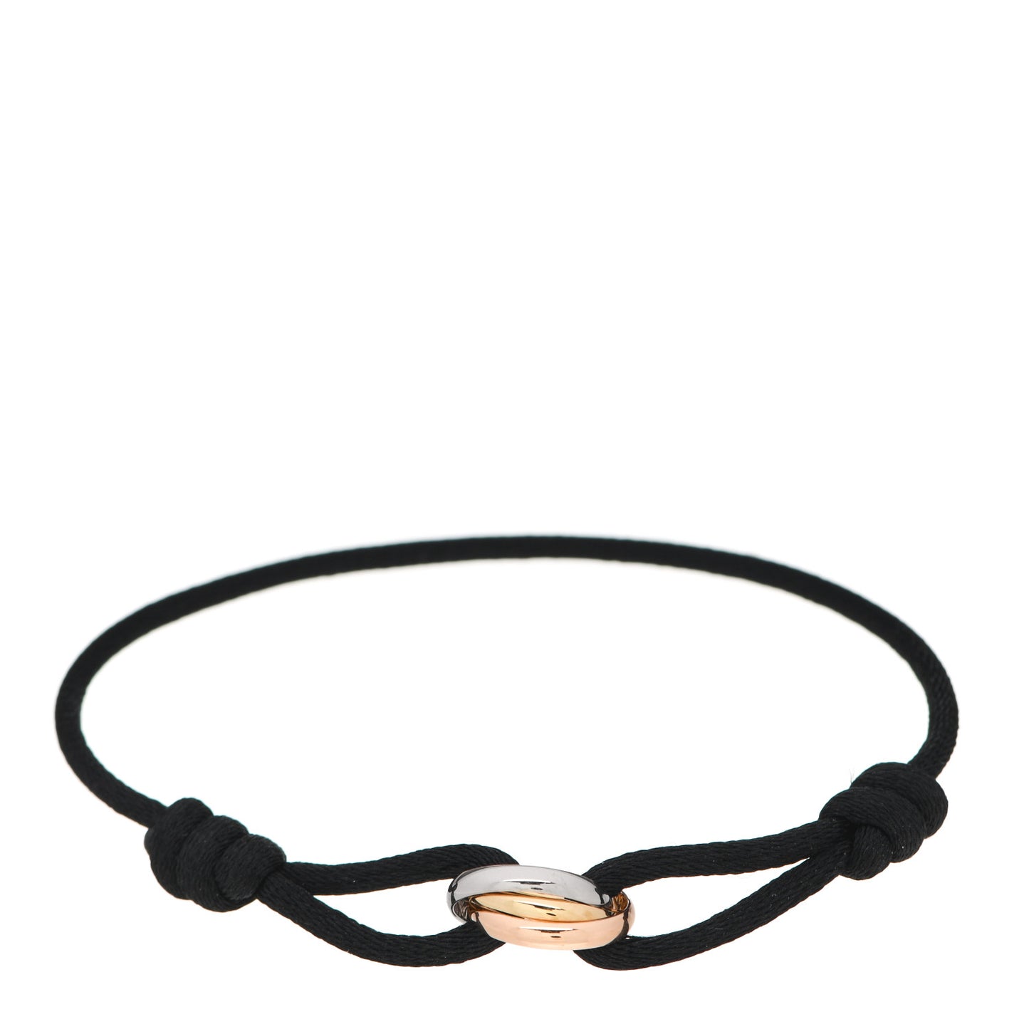 18K Pink Yellow White Gold Trinity Adjustable Cord Bracelet Black