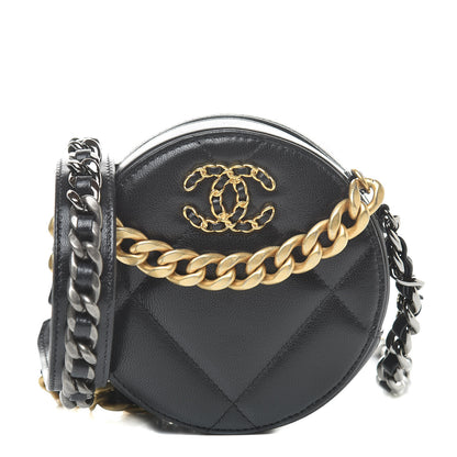 Chanel Lambskin Quilted 19 Round Clutch With Chain Black 1 of 11