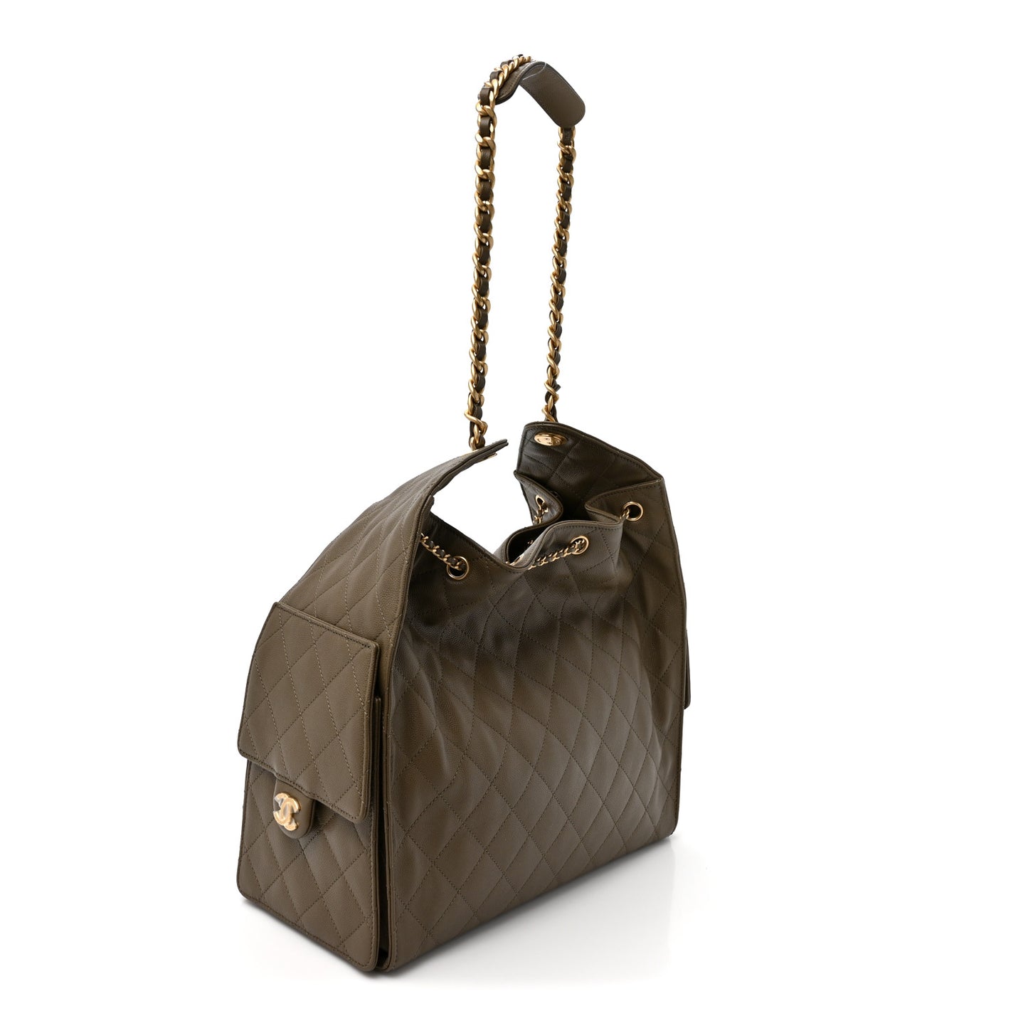 Caviar Quilted Medium Chanel 25 Handbag Dark Khaki