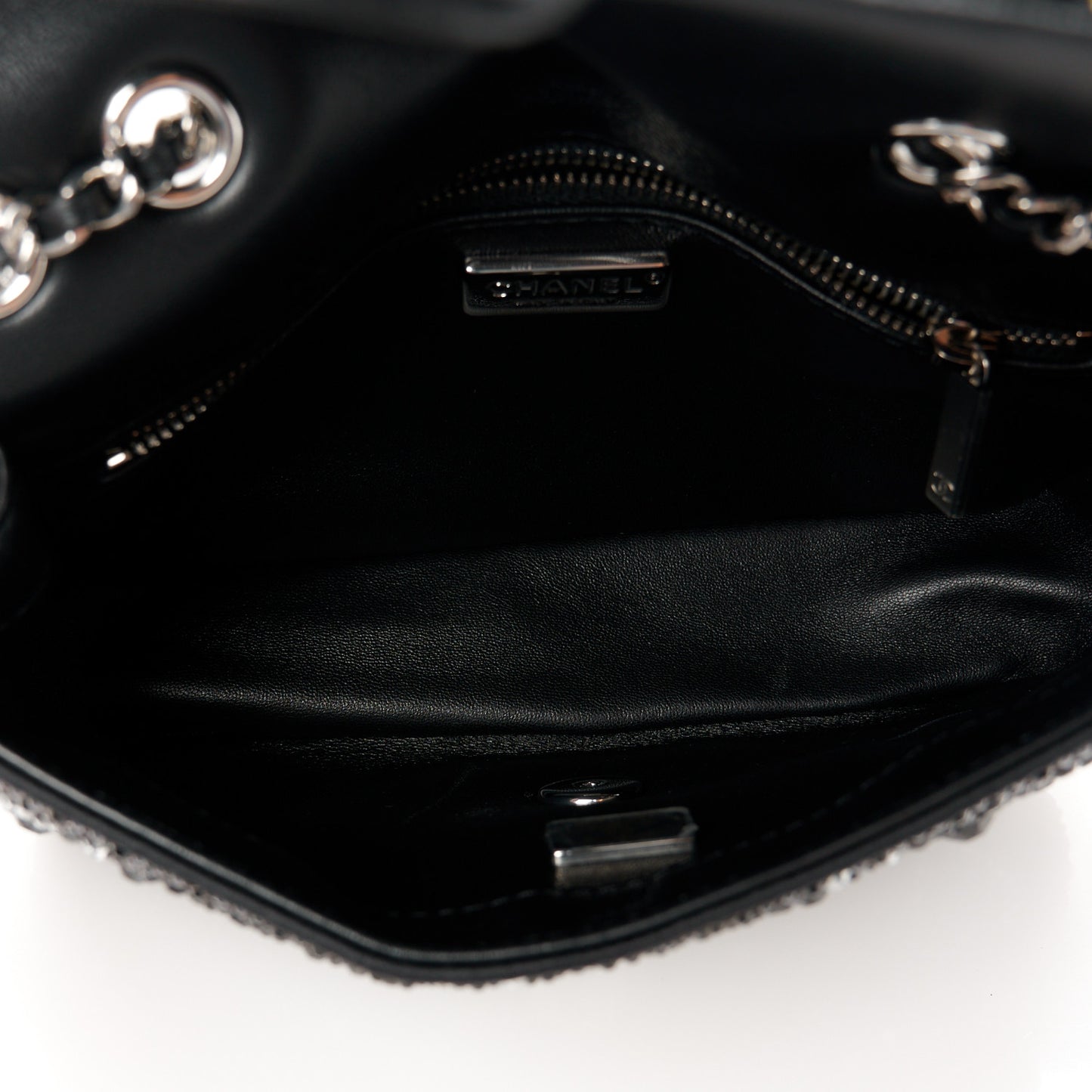 Satin Diamante Lucky Symbols Evening Flap Bag Black