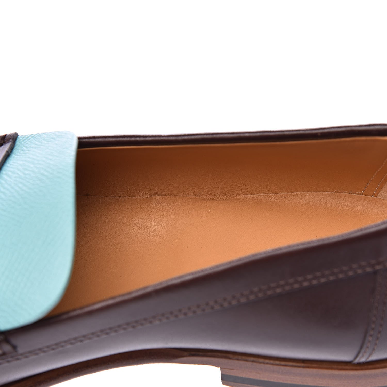 Hermes Calfskin Epsom Womens Kennedy Loafers 38.5 Tabac Bleu Atoll 10 of 15