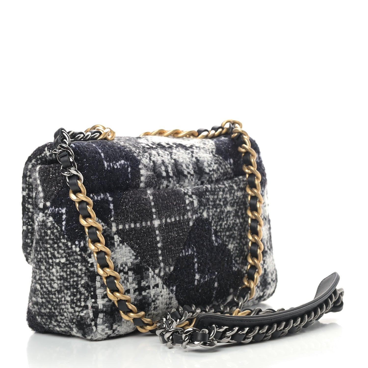 Chanel Tweed Quilted Medium Chanel 19 Flap Black White 3 of 9