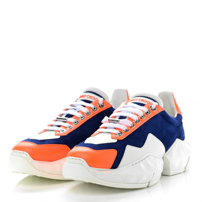 Jimmy Choo Calfskin Diamond Low Top Sneaker 40.5 Cobalt Neon Orange 3 of 8