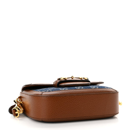 Gucci New Denim GG Monogram Dollar Calfskin Web Mini Horsebit 1955 Shoulder Bag Blue Tea Cuir Epilog 4 of 10