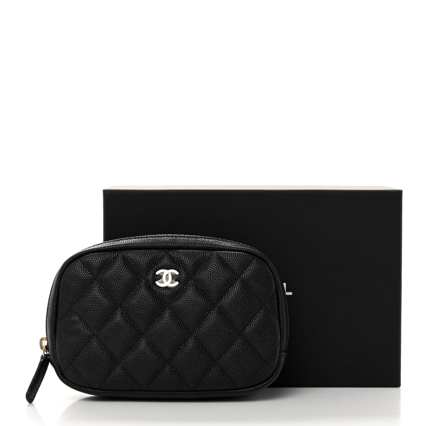 Caviar Quilted Small Curvy Pouch Cosmetic Case Black