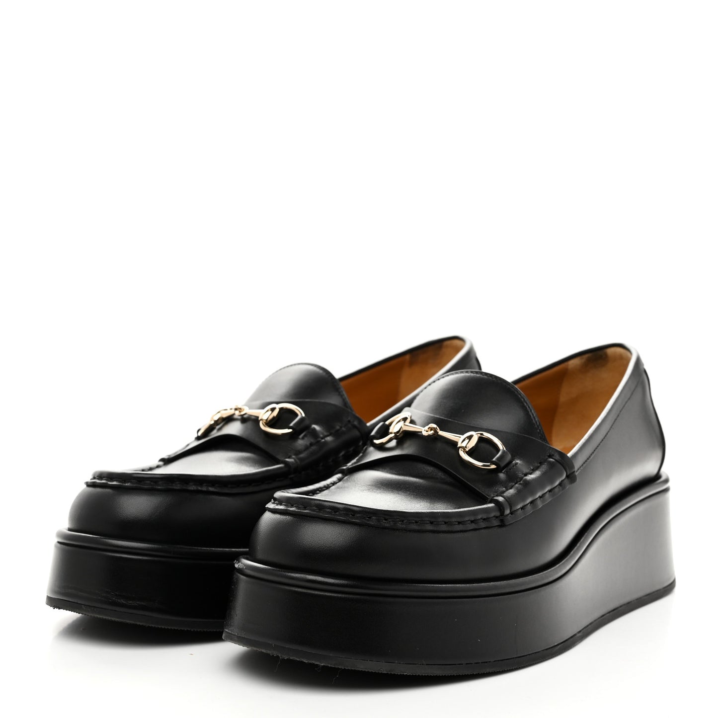 Kama Calfskin Horsebit Womens Wedge Platform Loafers 39 Black