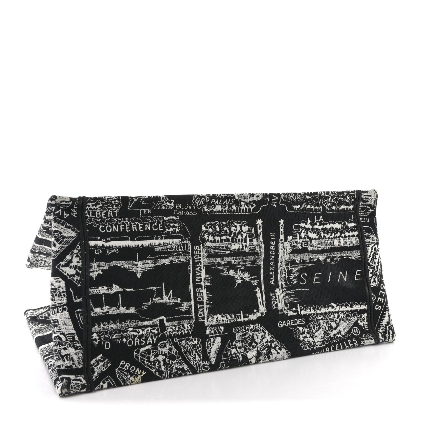 Canvas Embroidered Medium Plan De Paris Book Tote Black White