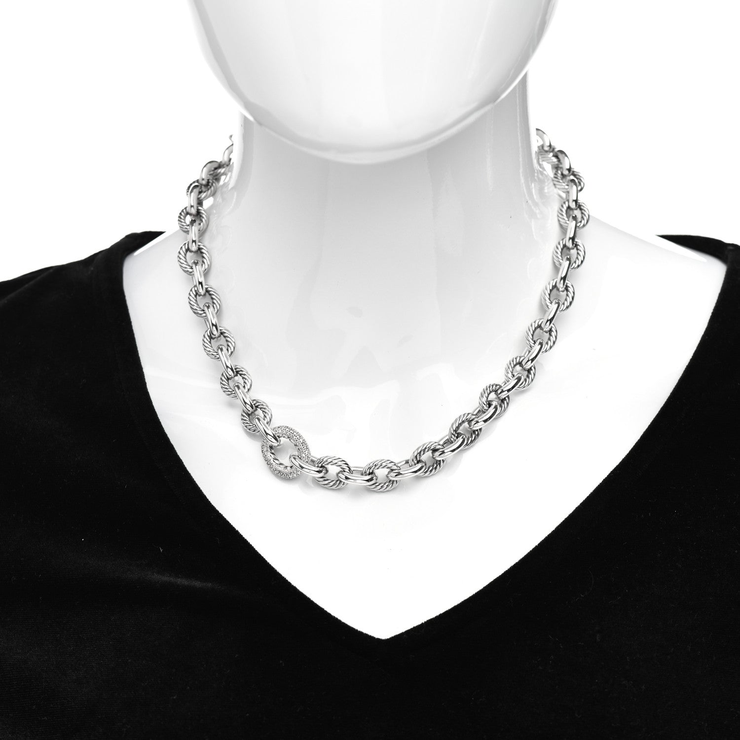 David Yurman Sterling Silver Diamond Pave 15mm Large Oval Link Necklace 2 of 4