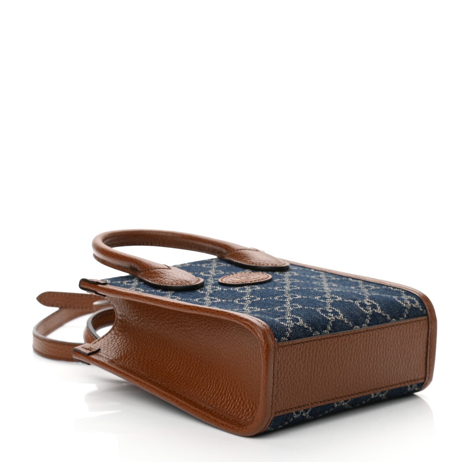 Gucci New Denim GG Monogram Dollar Calfskin Mini Retro Interlocking G Tote Bag Blue Tea Cuir Epilog 4 of 9