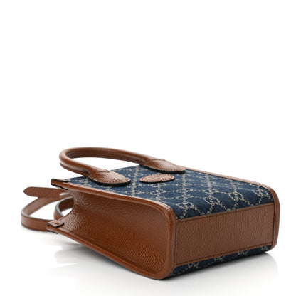 Gucci New Denim GG Monogram Dollar Calfskin Mini Retro Interlocking G Tote Bag Blue Tea Cuir Epilog 4 of 9
